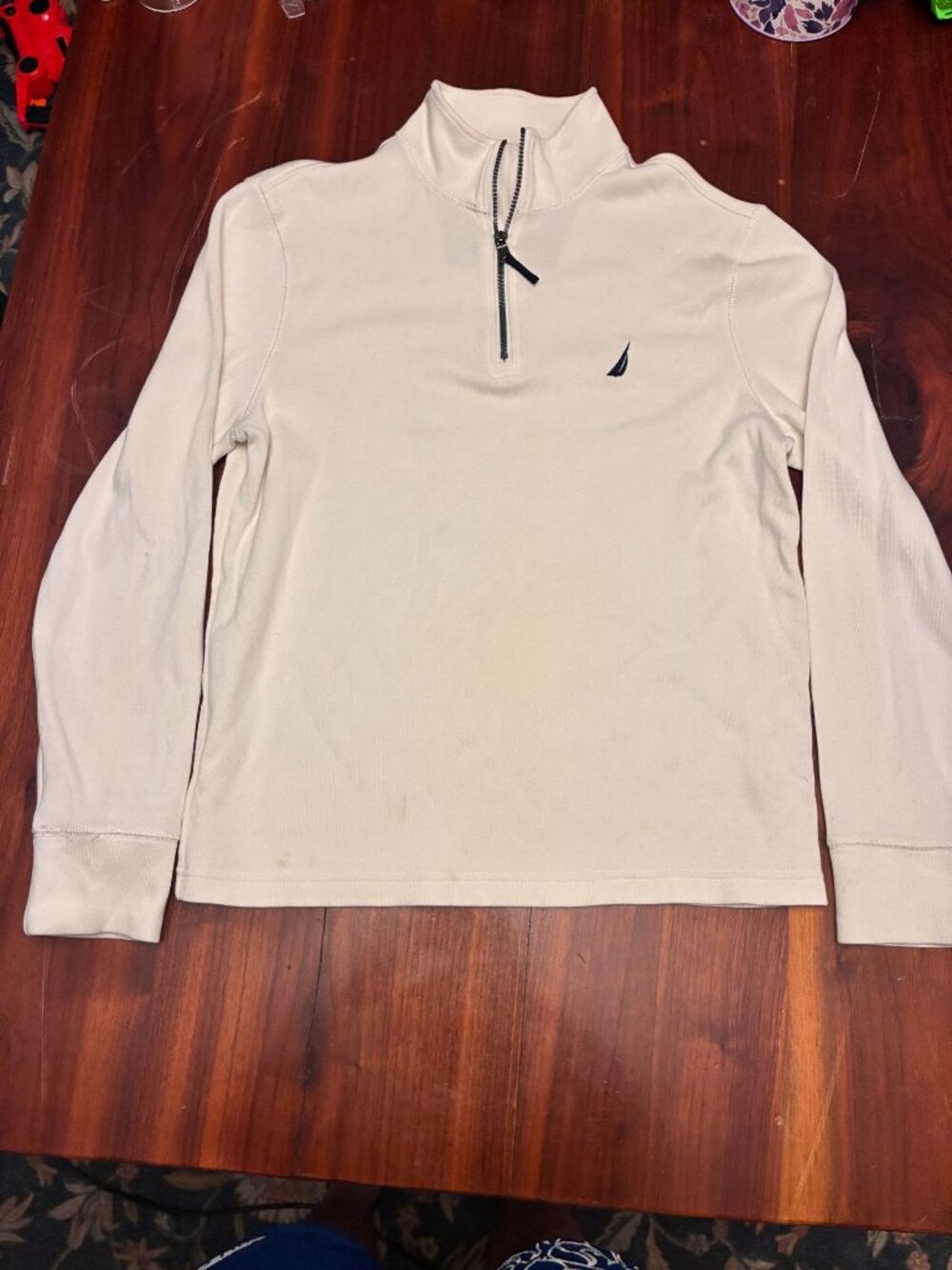Nautica Mens Beige 1/4 Zip Pullover Sweatshirt Size Medium Long Sleeve Cotton